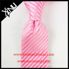 100% Handmade Silk Woven Jacquard Famous Brand Pink Stripe Necktie